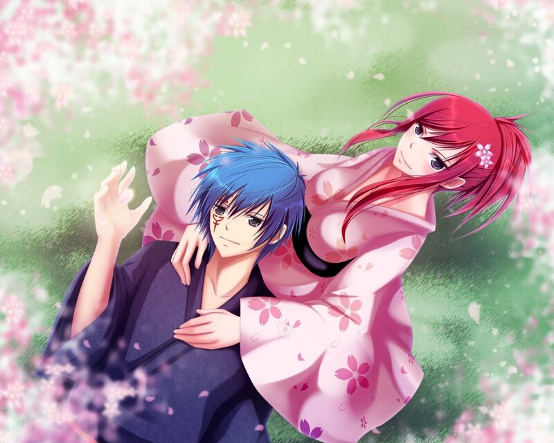 Two Anime Characters — Pink, Serene, Spring, Kimono
