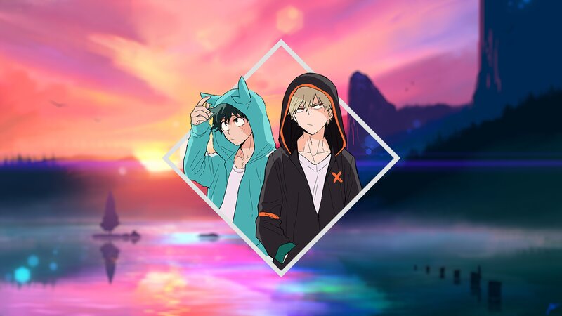 Two Anime Characters — Pink, Serene, Sunset, Lake