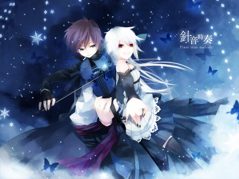 Two Anime Characters Playing Music — Blue