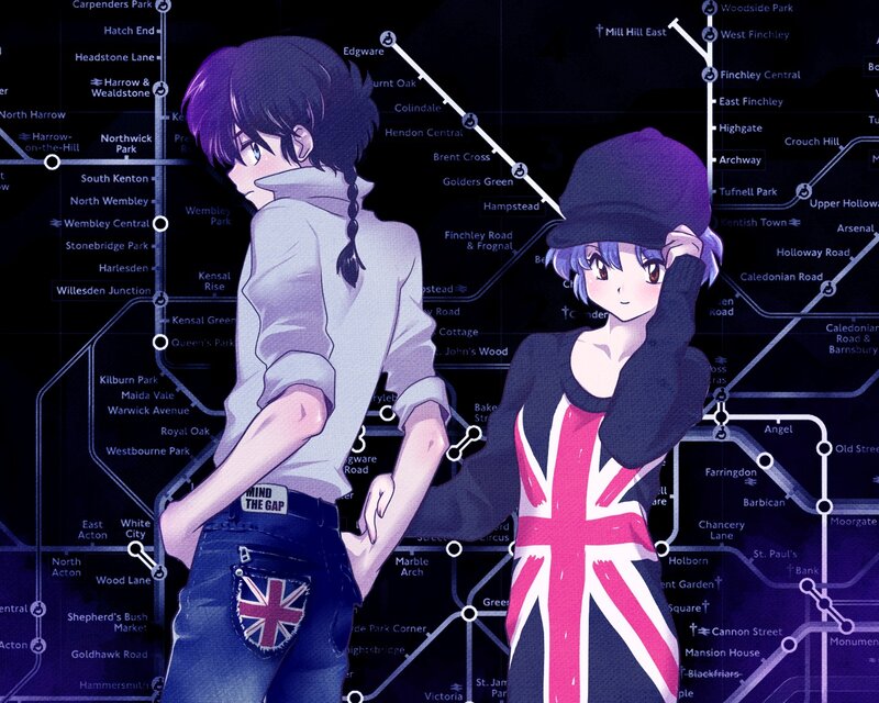 Two Anime Characters — Purple, Calm, Union Jack Flag