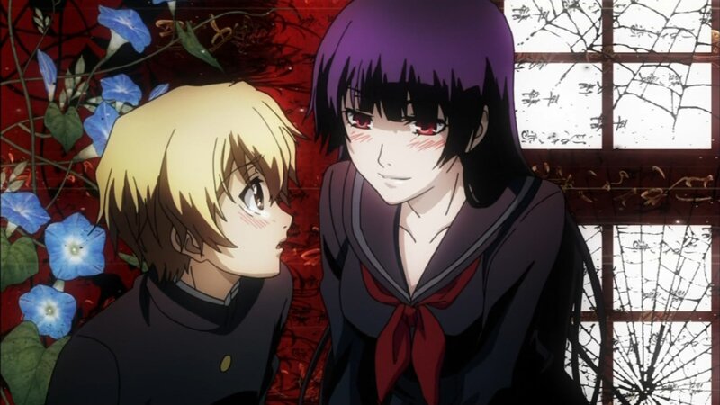 Two Anime Characters — Purple, Dramatic, Blue Flowers