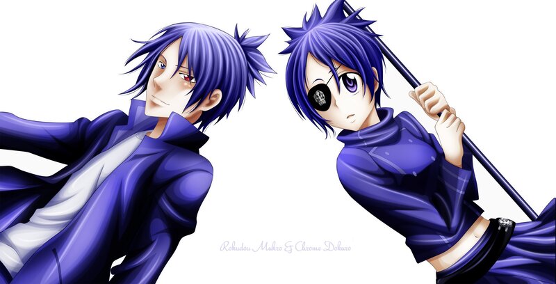 Two Anime Characters — Purple, Dramatic, Blue Hair