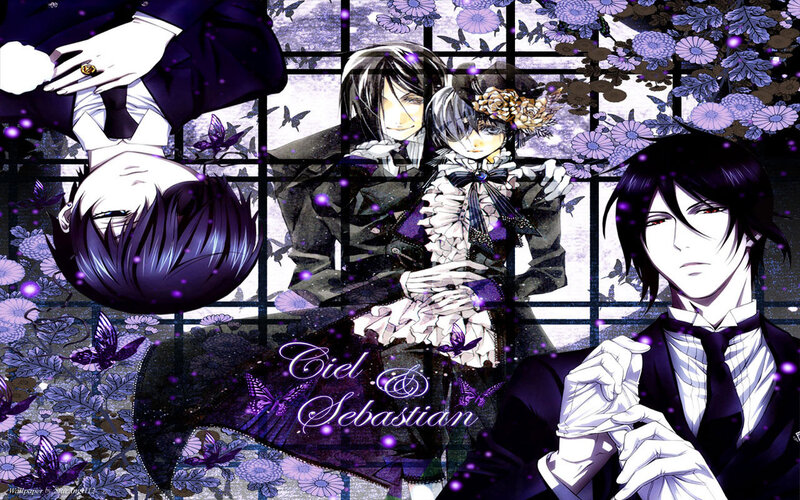 Two Anime Characters — Purple, Dramatic, Butterflies, Flowers