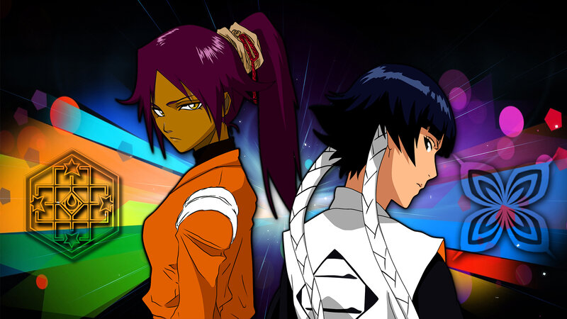 Two Anime Characters — Purple, Dramatic, Colorful Background