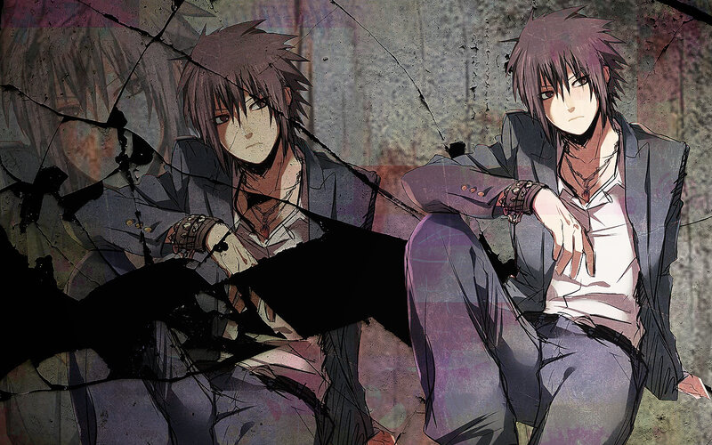 Two Anime Characters — Purple, Dramatic, Cracked Glass