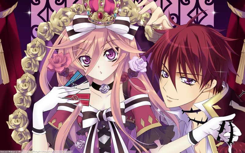 Two Anime Characters — Purple, Dramatic, Crown, Roses
