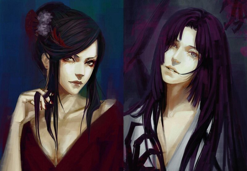 Two Anime Characters — Purple, Dramatic, Digital Art, Hair