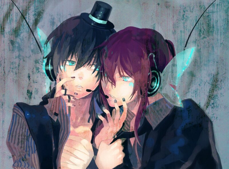 Two Anime Characters — Purple, Dramatic, Digital Art, Headphones
