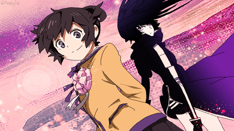 Two Anime Characters — Purple, Dramatic, Flower