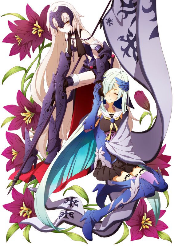 Two Anime Characters — Purple, Dramatic, Flowers, Swords