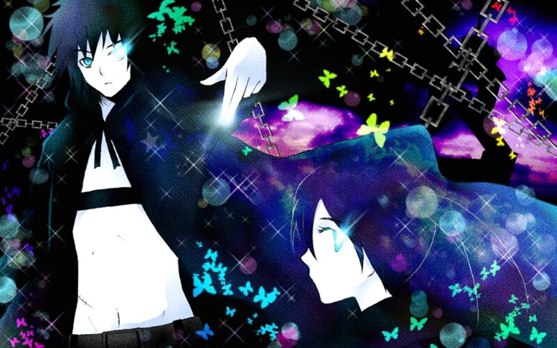 Two Anime Characters — Purple, Dramatic, Night, Butterflies