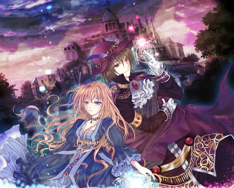 Two Anime Characters — Purple, Dramatic, Night, Castle