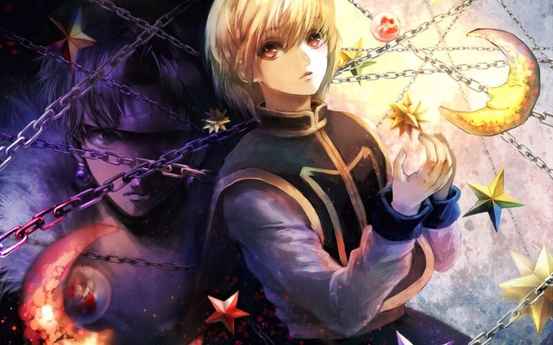 Two Anime Characters — Purple, Dramatic, Night, Chains, Stars