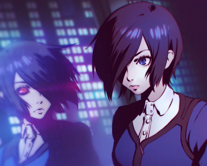 Two Anime Characters — Purple, Dramatic, Night, City Lights