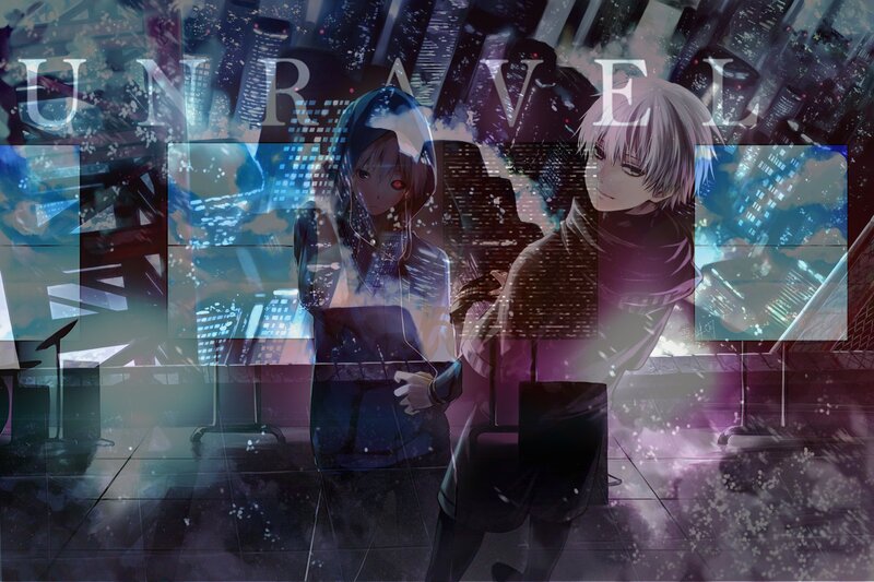 Two Anime Characters — Purple, Dramatic, Night, Digital Art, Cityscape