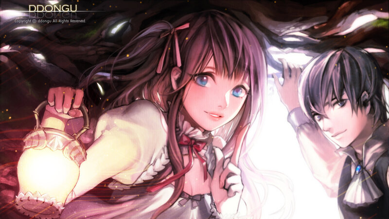 Two Anime Characters — Purple, Dramatic, Night, Digital Art, Lantern