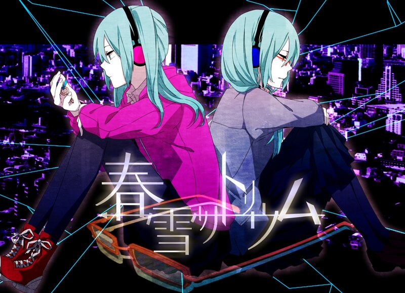 Two Anime Characters — Purple, Dramatic, Night, Headphones