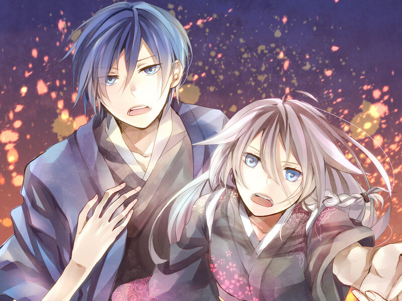 Two Anime Characters — Purple, Dramatic, Night, Kimono