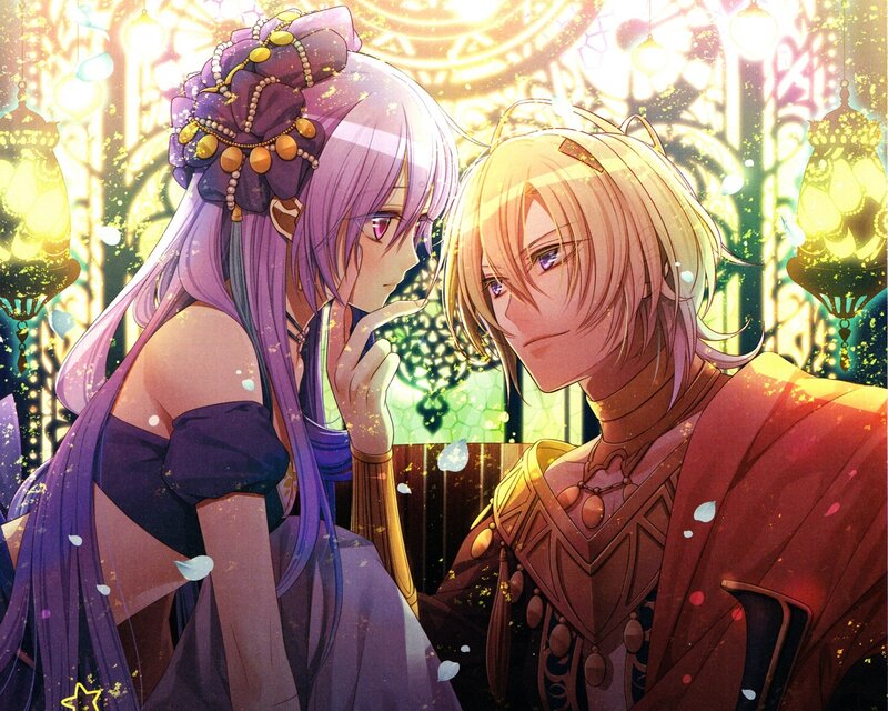 Two Anime Characters — Purple, Dramatic, Night, Lanterns