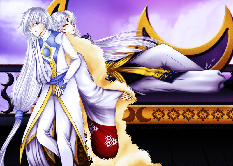 Two Anime Characters — Purple, Dramatic, Night, Long White Hair