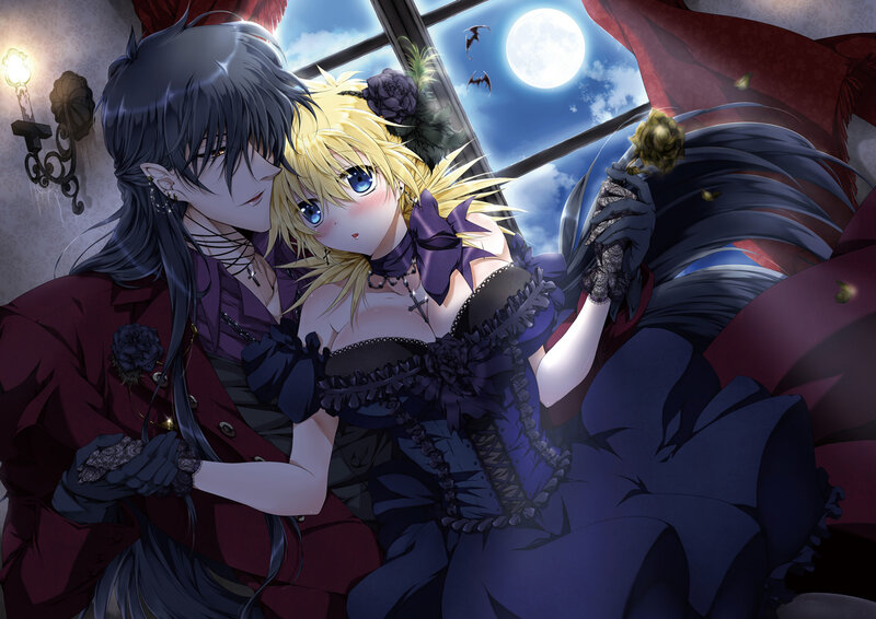Two Anime Characters — Purple, Dramatic, Night, Moon, Bats
