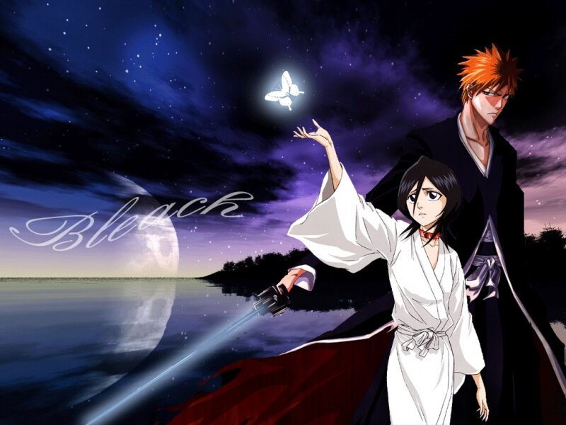 Two Anime Characters — Purple, Dramatic, Night, Moon, Butterfly