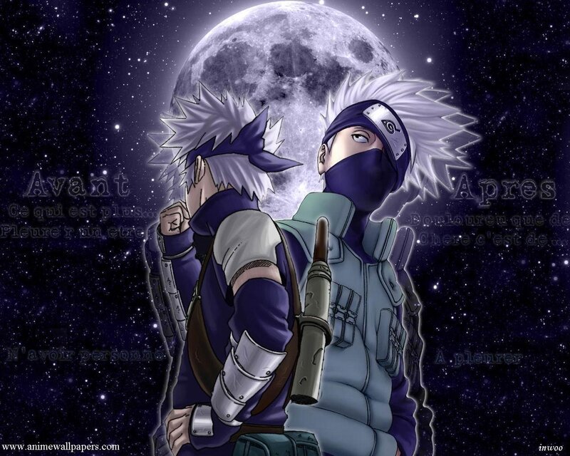 Two Anime Characters — Purple, Dramatic, Night, Moon, Stars, Ninja Gear