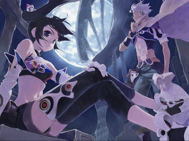 Two Anime Characters — Purple, Dramatic, Night, Moon