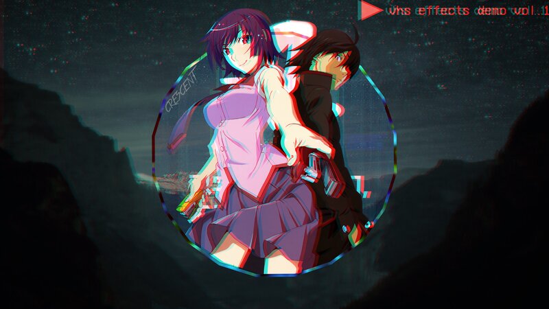 Two Anime Characters — Purple, Dramatic, Night, Mountains