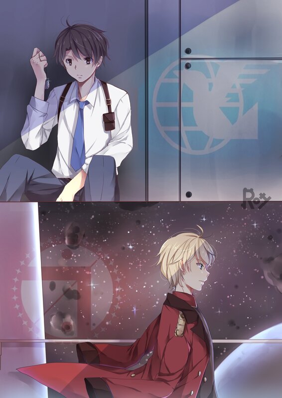 Two Anime Characters — Purple, Dramatic, Night, School Uniform