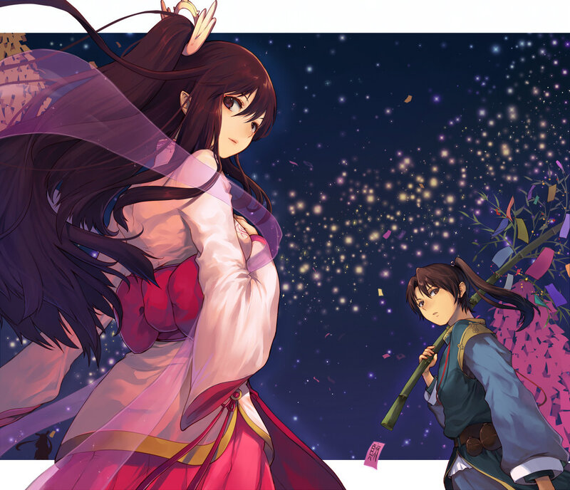 Two Anime Characters — Purple, Dramatic, Night, Stars