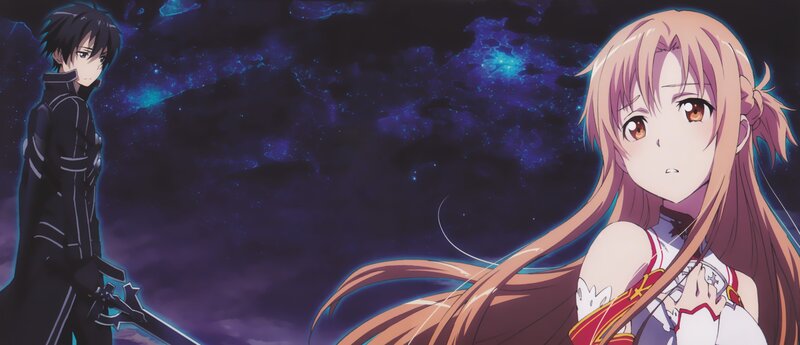 Two Anime Characters — Purple, Dramatic, Night, Sword, Space