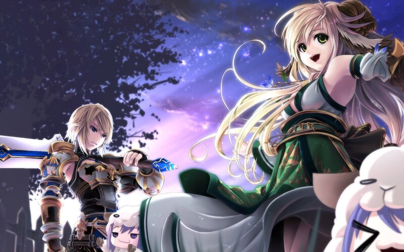 Two Anime Characters — Purple, Dramatic, Night, Sword