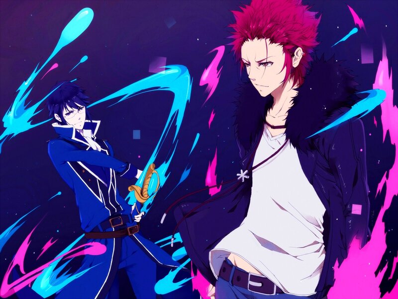 Two Anime Characters — Purple, Dramatic, Night, Swords
