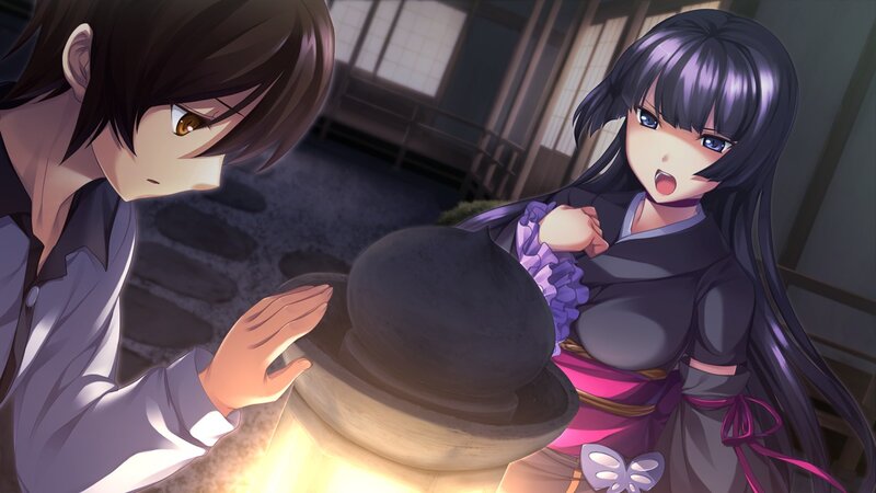 Two Anime Characters — Purple, Dramatic, Night, Traditional Building
