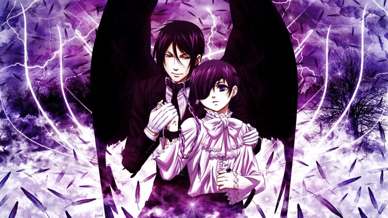 Two Anime Characters — Purple, Dramatic, Night, Wings, Lightning