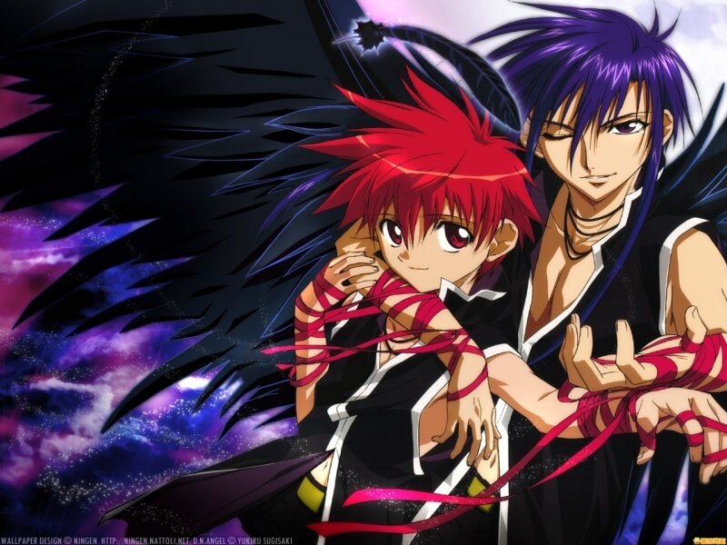 Two Anime Characters — Purple, Dramatic, Night, Wings