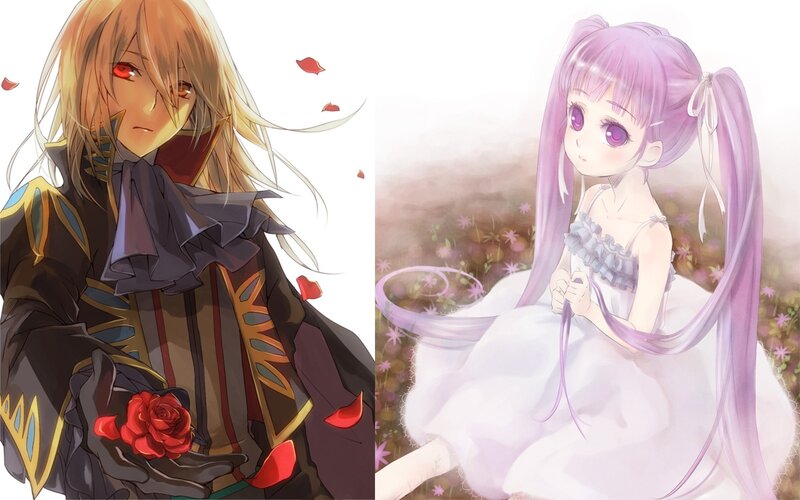 Two Anime Characters — Purple, Dramatic, Rose