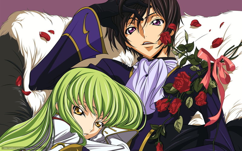 Two Anime Characters — Purple, Dramatic, Roses, Flowers