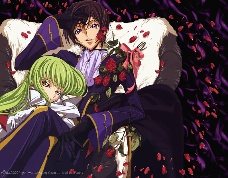 Two Anime Characters — Purple, Dramatic, Roses