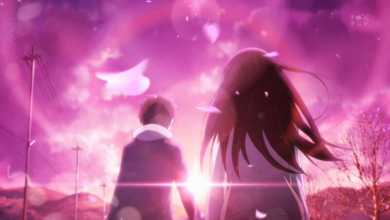 Two Anime Characters — Purple, Dramatic, Sunset, Cherry Blossoms