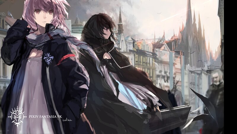 Two Anime Characters — Purple, Dramatic, Sunset, Digital Art