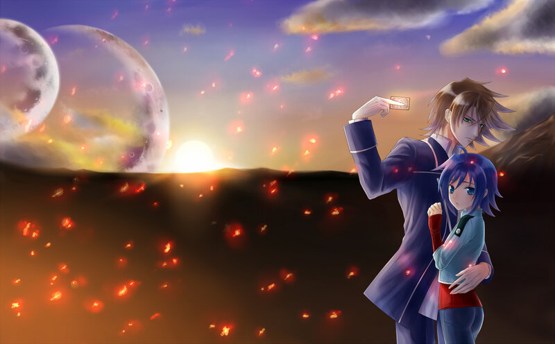 Two Anime Characters — Purple, Dramatic, Sunset, Moon