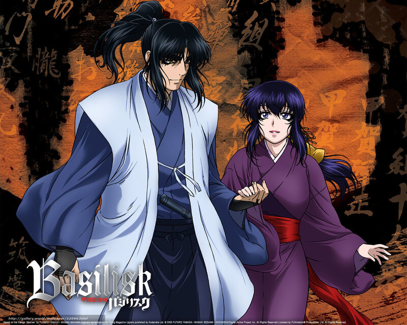 Two Anime Characters — Purple, Dramatic, Sword, Kimono