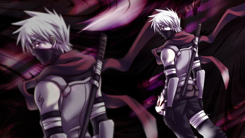 Two Anime Characters — Purple, Dramatic, Swords, Masks
