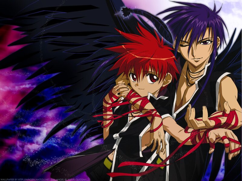 Two Anime Characters — Purple, Dramatic, Wings, Ribbons
