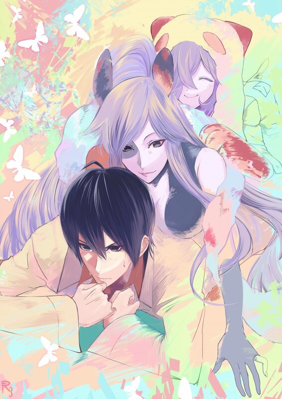 Two Anime Characters — Purple, Dreamy, Digital Art, Butterflies