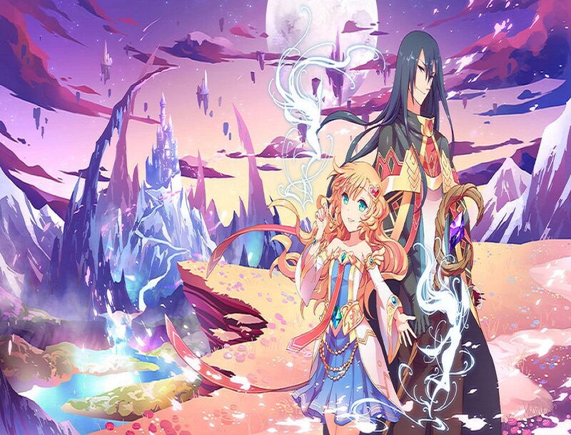 Two Anime Characters — Purple, Fantasy, Night, Castle