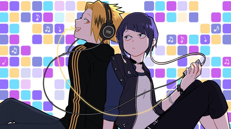Two Anime Characters — Purple, Playful, Headphones