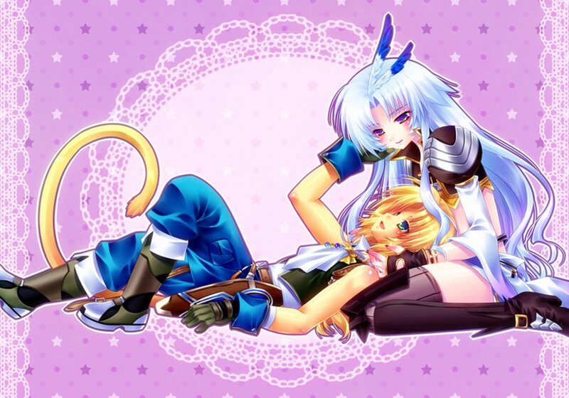 Two Anime Characters — Purple, Playful, Long White Hair